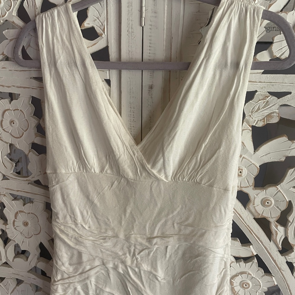 White House Black Market Cream Chemise with Plunging V-Neck